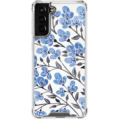 Cat Coq Blue Cherry Blossoms Galaxy S21 FE Clear Case